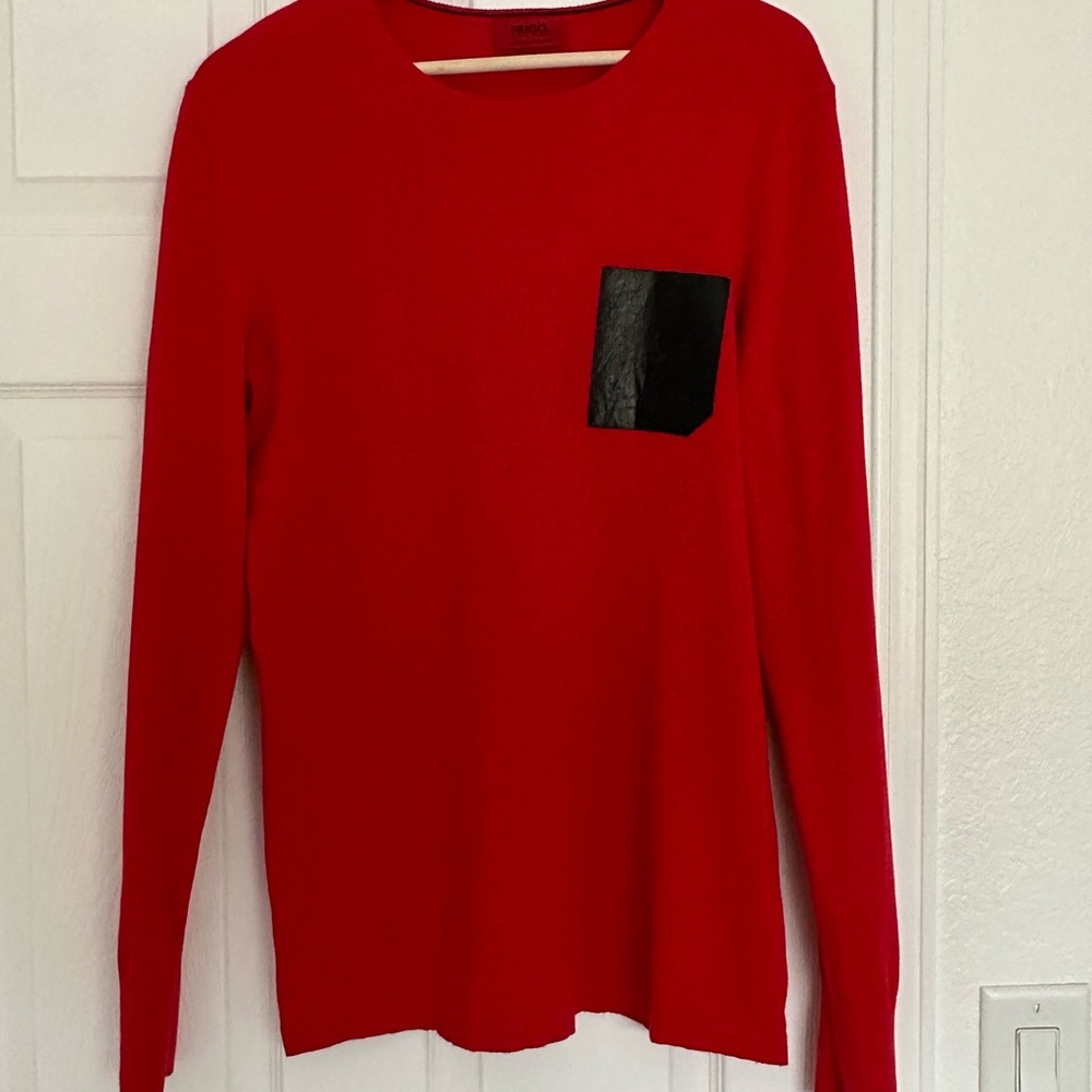 Hugo Boss designer red cotton-silk-cashmere blend sweater size Medium